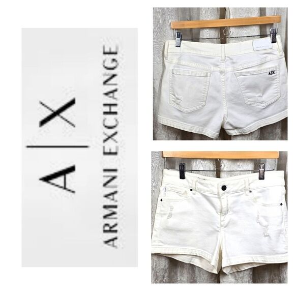 Armani Exchange White Denim 3" Distressed Shorts